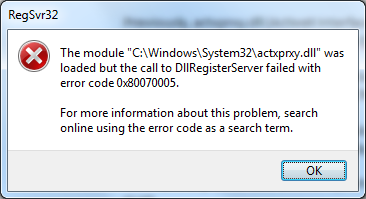 ActxPrxy registration error