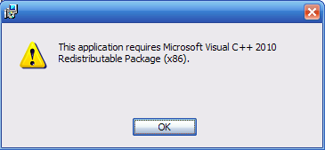 This application requires Microsoft Visual C++ 2010 Redistributable Package (x86)